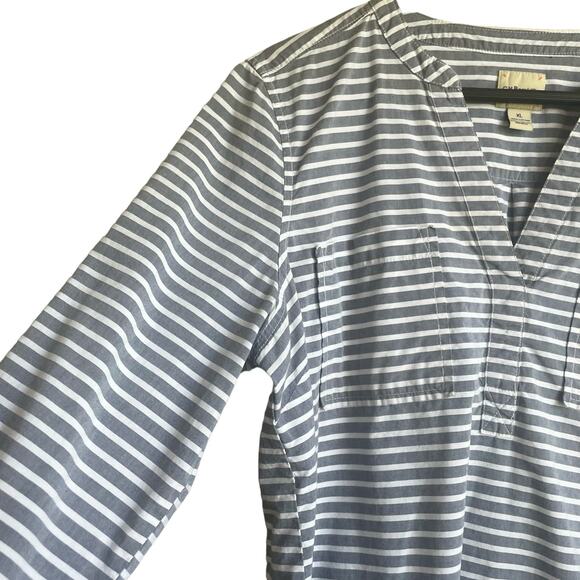 GH & Bass Co Women Tunic Top XL Gray White Striped Cotton Preppy Coastal Light - Picture 7 of 9